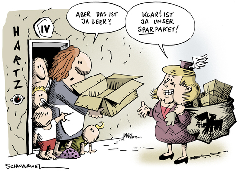 Cartoon: Bundesregierung und Sparpaket (medium) by Schwarwel tagged bundesregierung,angela,merkel,sparpaket,sparen,krise,politik,deutschland,wirtschaft,karikatur,schwarwel,angela merkel,sparpaket,sparen,krise,wirtschaft,finanzkrise,wirtschaftskrise,angela,merkel