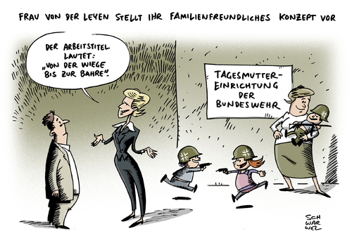 Cartoon: Bundeswehr attraktiver (medium) by Schwarwel tagged bundeswehr,von,der,leyen,arbeitgeber,attraktiv,karikatur,schwarwel,familie,familienfreundlich,verdienst,lohn,gehalt,arbeit,job,armee,tagesmutter,einrichtung,kinder,kindergarten,wiege,bahre,gewehr,waffe,frieden,krieg,gewalt,soldat,bundeswehr,von,der,leyen,arbeitgeber,attraktiv,karikatur,schwarwel,familie,familienfreundlich,verdienst,lohn,gehalt,arbeit,job,armee,tagesmutter,einrichtung,kinder,kindergarten,wiege,bahre,gewehr,waffe,frieden,krieg,gewalt,soldat