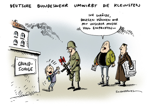 Cartoon: Bundeswehr Rekrutensuche (medium) by Schwarwel tagged panne,bundeswehr,soldat,armee,rekruten,suche,kinder,werbebroschüre,akquise,karikatur,schwarwel,gewehr,waffe,krieg,frieden,deutschland,politik,schüler,nazis,nationalsozialismus,panne,bundeswehr,soldat,armee,rekruten,suche,kinder,werbebroschüre,akquise,karikatur,schwarwel,gewehr,waffe,krieg,frieden,deutschland,politik,schüler,nazis,nationalsozialismus