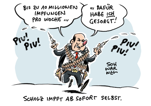 Cartoon: Corona Impfung Olaf Scholz (medium) by Schwarwel tagged corona,coronapandemie,covid19,pandemie,impfen,impfung,impfdosen,olaf,scholz,spd,finanzminister,wahlkampf,wahlkampfmodus,bundestagswahl,illustration,cartoon,karikatur,schwarwel,corona,coronapandemie,covid19,pandemie,impfen,impfung,impfdosen,olaf,scholz,spd,finanzminister,wahlkampf,wahlkampfmodus,bundestagswahl,illustration,cartoon,karikatur,schwarwel