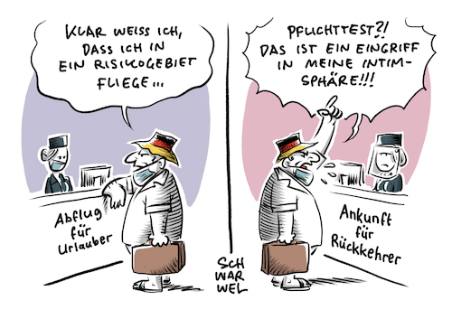 Cartoon: Corona Pflichttest für Urlauber (medium) by Schwarwel tagged corona,coronavirus,coronapandemie,pandemie,abstandsregeln,abstand,halten,schutzmaske,maskenpflicht,mundnasenschutz,ffp3,virus,infektion,pandemieherde,superspreader,superspreading,hotspots,urlaub,sommer,sonne,sommerferien,mallorca,ballermann,spanien,risikogebiete,ansteckung,kontaktverfolgung,coronaapp,coronapflichttests,quarantäne,krankheitsverlauf,cartoon,karikatur,schwarwel,corona,coronavirus,coronapandemie,pandemie,abstandsregeln,abstand,halten,schutzmaske,maskenpflicht,mundnasenschutz,ffp3,virus,infektion,pandemieherde,superspreader,superspreading,hotspots,urlaub,sommer,sonne,sommerferien,mallorca,ballermann,spanien,risikogebiete,ansteckung,kontaktverfolgung,coronaapp,coronapflichttests,quarantäne,krankheitsverlauf,cartoon,karikatur,schwarwel