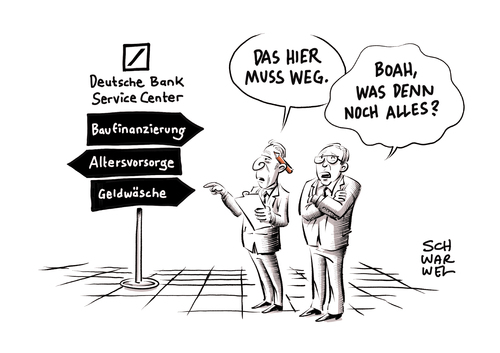 Cartoon: Deutsche Bank Finanzkriminalitä (medium) by Schwarwel tagged deutsche,bank,finanzkriminalität,kontrolle,finanzen,kriminalität,skandal,finanzaufsicht,geldwäsche,terrorfinanzierung,aufsichtsrat,bankenaufsicht,aufsicht,baufinanzierung,altersvorsorge,karikatur,schwarwel,deutsche,bank,finanzkriminalität,kontrolle,finanzen,kriminalität,skandal,finanzaufsicht,geldwäsche,terrorfinanzierung,aufsichtsrat,bankenaufsicht,aufsicht,baufinanzierung,altersvorsorge,karikatur,schwarwel