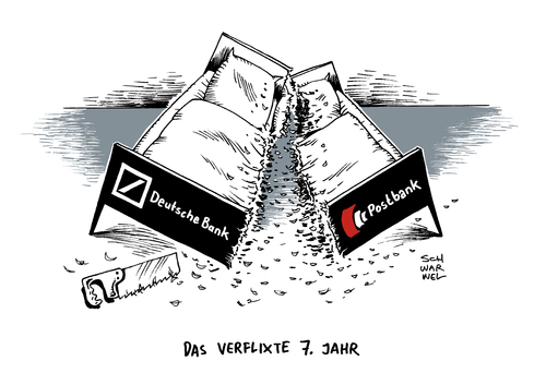 Cartoon: Deutsche Bank Postbank (medium) by Schwarwel tagged deutsche,bank,postbank,abspaltung,karikatur,schwarwel,deutsche,bank,postbank,abspaltung,karikatur,schwarwel