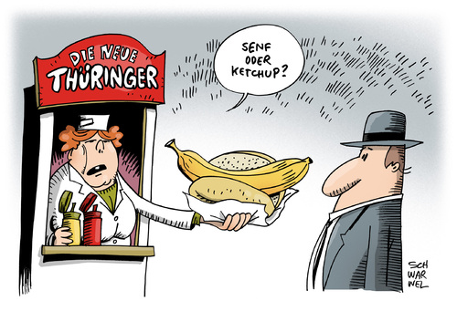 Cartoon: Die Linke Ministerpräsident (medium) by Schwarwel tagged grün,rot,deutschland,partei,umwelt,pflanze,natur,wurst,imbiss,dog,hot,banana,schwarwel,karikatur,ministerpräsident,thüringen,linke,die,nachfolgepartei,sed,politik,bio,rot,grün,partei,deutschland,politik,sed,nachfolgepartei,die,linke,thüringen,ministerpräsident,karikatur,schwarwel,banana,hot,dog,imbiss,wurst,natur,pflanze,umwelt,bio