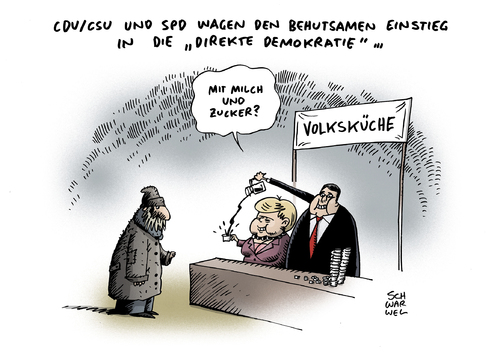 Cartoon: Direkte Demokratie (medium) by Schwarwel tagged direkte,demokratie,skepsis,union,cdu,csu,spd,koalation,koalitionsverhandlung,behutsamer,einstieg,merkel,gabriel,karikatur,schwarwel,direkte,demokratie,skepsis,union,cdu,csu,spd,koalation,koalitionsverhandlung,behutsamer,einstieg,merkel,gabriel,karikatur,schwarwel