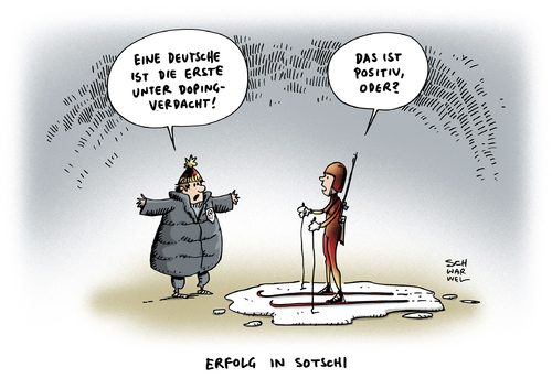 Cartoon: Doping Olympia Sotschi (medium) by Schwarwel tagged doping,olympia,2014,sotschi,deutsche,biathletin,sachenbacher,stehle,verdächtige,positiv,probe,sport,dopingverdacht,nahrungsergänzungsmittel,mittel,droge,athlet,verboten,substanz,staffel,ski,langlauf,medaille,karikatur,schwarwel,doping,olympia,2014,sotschi,deutsche,biathletin,sachenbacher,stehle,verdächtige,positiv,probe,sport,dopingverdacht,nahrungsergänzungsmittel,mittel,droge,athlet,verboten,substanz,staffel,ski,langlauf,medaille,karikatur,schwarwel