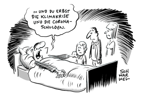 Cartoon: Erbe Coronakrise Klimakrise (medium) by Schwarwel tagged erbe,erbschaft,erben,klimakrise,klimaschutz,klimaschützer,klimagegner,klimaleugner,umweltschutz,umweltschützer,coronakrise,corona,pandemie,wirtschaftskrise,wirtschaft,geld,schulden,verschuldung,rezession,jugend,junge,generation,ökonomie,rettungspaket,konjunkturpaket,bundesanleihen,staatsanleihen,mehrwertsteuersenkung,kinderbonus,cartoon,karikatur,schwarwel,erbe,erbschaft,erben,klimakrise,klimaschutz,klimaschützer,klimagegner,klimaleugner,umweltschutz,umweltschützer,coronakrise,corona,pandemie,wirtschaftskrise,wirtschaft,geld,schulden,verschuldung,rezession,jugend,junge,generation,ökonomie,rettungspaket,konjunkturpaket,bundesanleihen,staatsanleihen,mehrwertsteuersenkung,kinderbonus,cartoon,karikatur,schwarwel