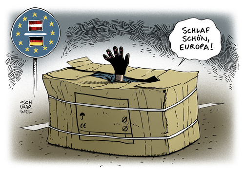 Cartoon: Erstaufnahme im Pappkarton (medium) by Schwarwel tagged flüchtlinge,flüchtlingskrise,asyl,syrien,grenze,deutschland,österreich,bayern,erstaufnahme,pappkarton,karikatur,schwarwel,flüchtlinge,flüchtlingskrise,asyl,syrien,grenze,deutschland,österreich,bayern,erstaufnahme,pappkarton,karikatur,schwarwel