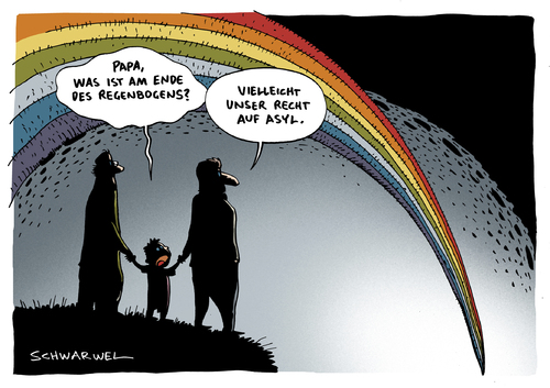 Cartoon: EuGH Homosexuelle Asyl (medium) by Schwarwel tagged europäischer,gerichtshof,regenbogen,karikatur,schwarwel,verfolgte,homosexuelle,eu,europäische,union,recht,asyl,europäischer,gerichtshof,regenbogen,karikatur,schwarwel,verfolgte,homosexuelle,eu,europäische,union,recht,asyl