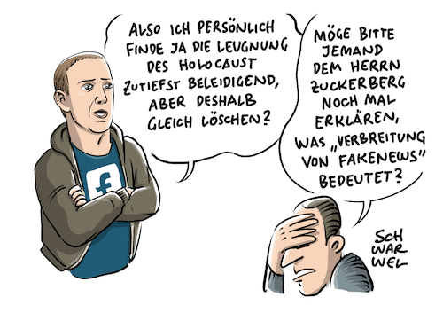 Cartoon: Facebook Holocaust Leugner (medium) by Schwarwel tagged facebook,mark,zuckerberg,holocaust,leugner,auschwitz,kz,konzentrationslager,social,media,soziale,medien,account,hass,hetze,hasskommentare,wut,wutbürger,rechts,nazi,nazis,nonazis,rechtspopulismus,rechtspopulisten,neonazis,neonazi,juden,judenhass,judenverfolgung,verbrennung,vergasen,netzwerk,beitrag,beiträge,löschung,gefällt,mir,like,likes,mord,massenmord,fake,news,user,internet,www,world,wide,web,internetuser,extremismus,rechtsextremismus,rassismus,rassenhass,rassisten,rassistisch,flüchtlinge,geflüchtete,ausländer,ausländerfeindlichkeit,völkermord,cartoon,karikatur,schwarwel,facebook,mark,zuckerberg,holocaust,leugner,auschwitz,kz,konzentrationslager,social,media,soziale,medien,account,hass,hetze,hasskommentare,wut,wutbürger,rechts,nazi,nazis,nonazis,rechtspopulismus,rechtspopulisten,neonazis,neonazi,juden,judenhass,judenverfolgung,verbrennung,vergasen,netzwerk,beitrag,beiträge,löschung,gefällt,mir,like,likes,mord,massenmord,fake,news,user,internet,www,world,wide,web,internetuser,extremismus,rechtsextremismus,rassismus,rassenhass,rassisten,rassistisch,flüchtlinge,geflüchtete,ausländer,ausländerfeindlichkeit,völkermord,cartoon,karikatur,schwarwel