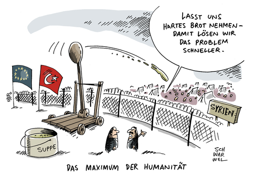 Cartoon: Flüchtlinge an der Grenze (medium) by Schwarwel tagged zehntausende,flüchtlinge,flüchtling,geflüchtete,flüchtlingspolitik,grenze,obergrenze,europa,eu,europäische,union,türkei,syrien,syrer,kälte,brot,versorgung,aleppo,terror,kampf,gewalt,russische,bomben,russland,putin,islam,is,islamisten,luftwaffe,bombemangriffe,krieg,zerstörung,leid,wut,hass,gesundheit,krankheit,humanitäre,katastrophe,grenzgebiet,grenzöffnung,erdogan,karikatur,schwarwel,zehntausende,flüchtlinge,flüchtling,geflüchtete,flüchtlingspolitik,grenze,obergrenze,europa,eu,europäische,union,türkei,syrien,syrer,kälte,brot,versorgung,aleppo,terror,kampf,gewalt,russische,bomben,russland,putin,islam,is,islamisten,luftwaffe,bombemangriffe,krieg,zerstörung,leid,wut,hass,gesundheit,krankheit,humanitäre,katastrophe,grenzgebiet,grenzöffnung,erdogan,karikatur,schwarwel