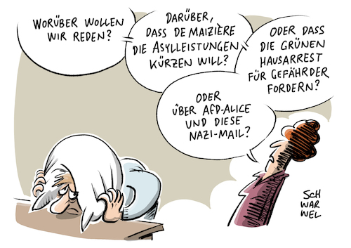 Cartoon: Flüchtlinge Hausarrest Wahl (medium) by Schwarwel tagged flüchtlinge,geflüchtete,flüchtlingskrise,flüchtlingspolitik,asyl,asylpolitik,migranten,migration,rassismus,rassisten,populisten,populismus,rechtsextrem,rechtsextremismus,nazi,nazis,afd,alternative,für,deutschland,partei,politik,politiker,wahl,wahlen,bundestagswahl,2017,parteien,wahlkampf,cdu,die,grüne,de,maiziere,minister,innenminister,asyslleistungen,abschiebung,abschieben,ausländer,ausländerhass,refugees,welcome,gefahr,gefährder,sicherheit,sicherheitspolitik,demokratie,diktatur,rechtsstaat,demokratiefeindlich,alice,weidel,spitzenkandidatin,email,mail,neonazi,reichsbürger,reichsbürgerin,verfassungsfeindlich,verfassungsfeindlichkeit,karikatur,schwarwel,flüchtlinge,geflüchtete,flüchtlingskrise,flüchtlingspolitik,asyl,asylpolitik,migranten,migration,rassismus,rassisten,populisten,populismus,rechtsextrem,rechtsextremismus,nazi,nazis,afd,alternative,für,deutschland,partei,politik,politiker,wahl,wahlen,bundestagswahl,2017,parteien,wahlkampf,cdu,die,grüne,de,maiziere,minister,innenminister,asyslleistungen,abschiebung,abschieben,ausländer,ausländerhass,refugees,welcome,gefahr,gefährder,sicherheit,sicherheitspolitik,demokratie,diktatur,rechtsstaat,demokratiefeindlich,alice,weidel,spitzenkandidatin,email,mail,neonazi,reichsbürger,reichsbürgerin,verfassungsfeindlich,verfassungsfeindlichkeit,karikatur,schwarwel