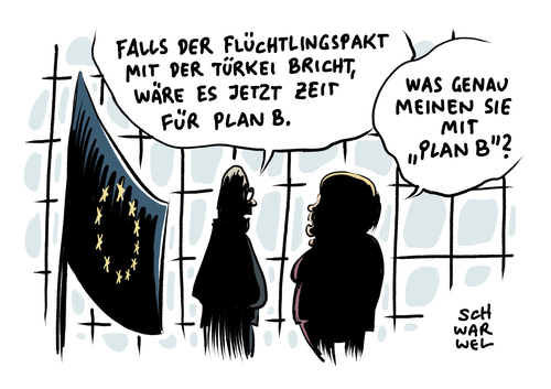 Cartoon: Flüchtlingskrise Kein Plan B (medium) by Schwarwel tagged flüchtlingskrise,flüchtlinge,geflüchtete,merkel,eu,europäische,union,türkei,erdogan,plan,karikatur,schwarwel,flüchtlingskrise,flüchtlinge,geflüchtete,merkel,eu,europäische,union,türkei,erdogan,plan,karikatur,schwarwel