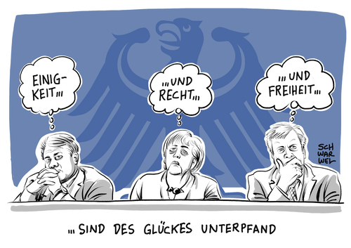 Cartoon: Flüchtlingspolitik Koalition (medium) by Schwarwel tagged flüchtlingspolitik,große,koalition,cdu,csu,spd,parteil,politik,flüchtlinge,geflüchtete,einigkeit,und,recht,freiheit,karikatur,schwarwel,harmonie,merkel,seehofer,gabriel,asyl,asylsuchende,integrationsgesetz,integration,kolaitionsgipfel,grenze,flüchtlingspolitik,große,koalition,cdu,csu,spd,parteil,politik,flüchtlinge,geflüchtete,einigkeit,und,recht,freiheit,karikatur,schwarwel,harmonie,merkel,seehofer,gabriel,asyl,asylsuchende,integrationsgesetz,integration,kolaitionsgipfel,grenze