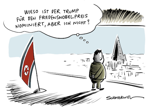 Cartoon: Friedensnobelpreis Trump (medium) by Schwarwel tagged donald,trump,us,usa,amerika,präsident,president,make,america,great,again,first,friedensnobelpreis,nordkorea,korea,staatspräsident,staatschef,kim,jon,ung,atomwaffen,atombombe,atomkrieg,krieg,terror,zerstörung,karikatur,schwarwel,donald,trump,us,usa,amerika,präsident,president,make,america,great,again,first,friedensnobelpreis,nordkorea,korea,staatspräsident,staatschef,kim,jon,ung,atomwaffen,atombombe,atomkrieg,krieg,terror,zerstörung,karikatur,schwarwel