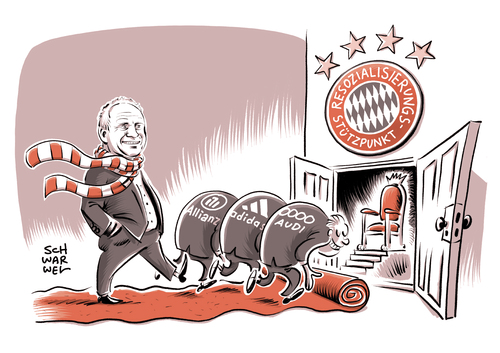 Cartoon: Fußball Bundesliga Hoeneß (medium) by Schwarwel tagged fußball,hoeneß,bundesliga,gefängnis,haft,präsident,aufsichtsrat,resozialisierung,allianz,adidas,audi,steuerhinterziehung,großaktionär,aktie,aktionär,steuerhinterzieher,karikatur,schwarwel,fußball,hoeneß,bundesliga,gefängnis,haft,präsident,aufsichtsrat,resozialisierung,allianz,adidas,audi,steuerhinterziehung,großaktionär,aktie,aktionär,steuerhinterzieher,karikatur,schwarwel