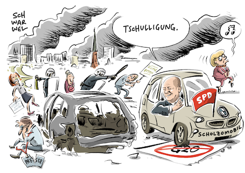 Cartoon: G20 Olaf Schulz (medium) by Schwarwel tagged g20,gipfel,hamburg,deutschland,politik,politiker,staatschefs,regierungschefs,randale,ausschreitungen,demo,demonstration,globalisierung,globalisierungsgegner,brennende