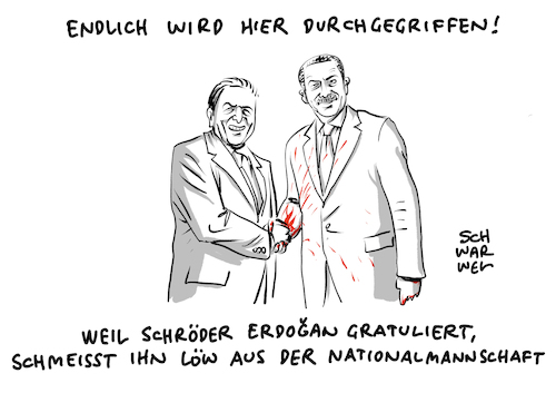 Cartoon: Gerhard Schröder Erdogan (medium) by Schwarwel tagged türkei,erdogan,ankara,amtseid,wahl,wahlen,president,präsident,politik,politiker,weltpolitik,außenpolitik,altkanzler,gerhard,schröder,amtsantritt,merkel,diktatur,diktator,staatschef,regierungschef,berlusconi,orban,demokratie,staatspräsident,cartoon,karikatur,schwarwel,türkei,erdogan,ankara,amtseid,wahl,wahlen,president,präsident,politik,politiker,weltpolitik,außenpolitik,altkanzler,gerhard,schröder,amtsantritt,merkel,diktatur,diktator,staatschef,regierungschef,berlusconi,orban,demokratie,staatspräsident,cartoon,karikatur,schwarwel