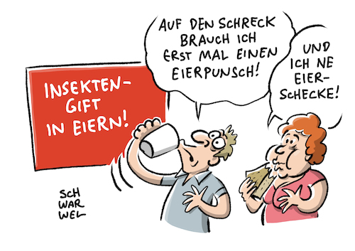 Cartoon: Gift Eier (medium) by Schwarwel tagged eier,lebensmittel,nahrung,ei,konsum,konsumenten,supermarkt,rewe,penny,rückruf,insektizid,huhn,hühner,fipronil,nierländische,holland,niederlande,handel,toxischer,stoff,toxid,gift,giftstoff,gesundheit,gesundheitsgefahr,schädlingsbekämpfung,lebensmittelherstellung,milbenbekämpfungsmittel,dega,16,desinfektionsmittel,lebensmittelskandal,verbraucher,verbraucherschutz,lebensmittelwarnung,verbraucherschützer,hennen,legebtriebe,biozid,lebensmittelhändler,discounttochter,dicounter,discount,karikatur,schwarwel,eier,lebensmittel,nahrung,ei,konsum,konsumenten,supermarkt,rewe,penny,rückruf,insektizid,huhn,hühner,fipronil,nierländische,holland,niederlande,handel,toxischer,stoff,toxid,gift,giftstoff,gesundheit,gesundheitsgefahr,schädlingsbekämpfung,lebensmittelherstellung,milbenbekämpfungsmittel,dega,16,desinfektionsmittel,lebensmittelskandal,verbraucher,verbraucherschutz,lebensmittelwarnung,verbraucherschützer,hennen,legebtriebe,biozid,lebensmittelhändler,discounttochter,dicounter,discount,karikatur,schwarwel