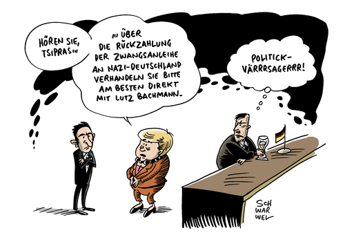 Cartoon: Griechenland Nazi Deutschland (medium) by Schwarwel tagged griechenland,nazi,deutschland,regierng,einigung,zwangsanleihen,tsipras,lutz,bachmann,rechts,karikatur,schwarwel,griechenland,nazi,deutschland,regierng,einigung,zwangsanleihen,tsipras,lutz,bachmann,rechts,karikatur,schwarwel