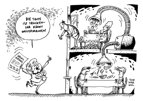 Cartoon: GroKo Koalitionsvertrag (medium) by Schwarwel tagged groko,große,koalition,cdu,csu,spd,koalitionsvertrag,unterzeichnet,merkel,sigmar,gabriel,politik,eigene,brötchen,backen,karikatur,schwarwel,groko,große,koalition,cdu,csu,spd,koalitionsvertrag,unterzeichnet,merkel,sigmar,gabriel,politik,eigene,brötchen,backen,karikatur,schwarwel