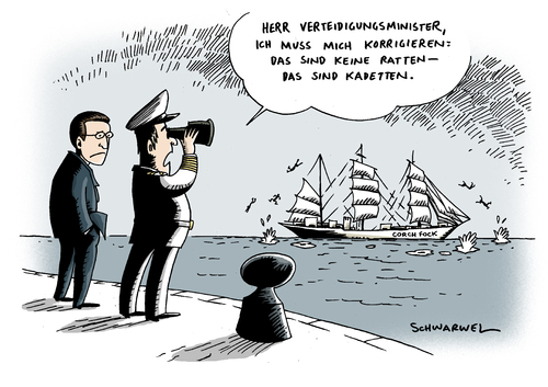 Cartoon: Guttenberg Gorch Fock (medium) by Schwarwel tagged guttenberg,gorch,fock,meuterei,schiff,see,armee,bundeswehr,minister,kadett,schikane,bord,kommandant,ausbildung,segel,takelage,marine,matrose,seefahrt,soldat,offizier,verteidigungsminister,karikatur,schwarwel,ratte,guttenberg,gorch fock,meuterei,schiff,armee,bundeswehr,minister,gorch,fock