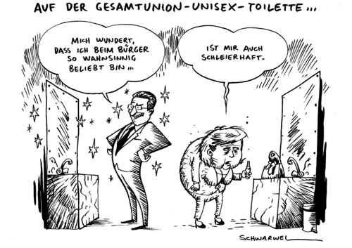 Cartoon: Guttenberg in Umfragen beliebt (medium) by Schwarwel tagged guttenberg,umfrage,angela,merkel,beliebt,regierung,deutschland,union,partei,politik,politiker,mann,frau,karikatur,schwarwel,toilette,toilette,deutschland,union,regierung,beliebt,umfrage,guttenberg,angela merkel,angela,merkel