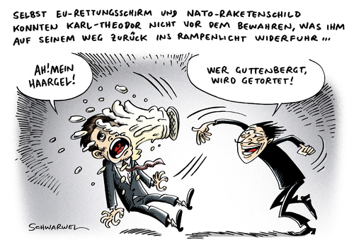 Cartoon: Guttenberg Piratenpartei Angriff (medium) by Schwarwel tagged guttenberg,piratenpartei,partei,deutschland,politik,angriff,torte,hedonistische,internationale,anonymus,protest,politische,ambition,karikatur,schwarwel,guttenberg,piratenpartei,partei,deutschland,angriff,torte,hedonistische,protest,ambition,anonymus,nato