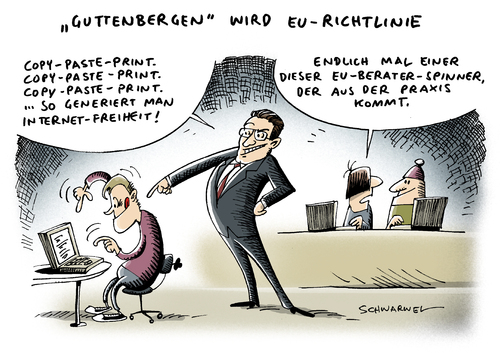 Cartoon: Guttenbergen (medium) by Schwarwel tagged eu,kommission,guttenberg,guttenbergen,berater,internet,freiheit,richtlinie,karikatur,schwarwel,eu,kommission,guttenberg,guttenbergen,berater,internet,freiheit