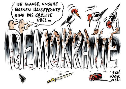 Cartoon: Hetze gefährdet Demokratie (medium) by Schwarwel tagged justizminister,heiko,maas,warnung,rechte,hetze,demokratie,terror,hass,gewalt,nazi,rechtsextrem,ausländerfeindlichkeit,fremdenhass,wut,anschlag,anschläge,karikatur,schwarwel,justizminister,heiko,maas,warnung,rechte,hetze,demokratie,terror,hass,gewalt,nazi,rechtsextrem,ausländerfeindlichkeit,fremdenhass,wut,anschlag,anschläge,karikatur,schwarwel