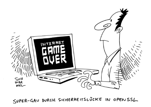 Cartoon: Internet Supergau OpenSSL (medium) by Schwarwel tagged internet,world,wide,web,www,supergau,fehler,verschlüsselungssoftware,daten,geheim,sicherheit,openssl,nutzer,user,heartbleed,sicherheitslücke,karikatur,schwarwel,internet,world,wide,web,www,supergau,fehler,verschlüsselungssoftware,daten,geheim,sicherheit,openssl,nutzer,user,heartbleed,sicherheitslücke,karikatur,schwarwel