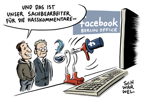 Cartoon: Kampf gegen Hasskommentare (medium) by Schwarwel tagged kampf,hasskommentare,hass,hetzt,social,media,soziale,netzwerke,www,world,wide,web,internet,facebook,innenminister,de,maiziere,berlin,deutschland,besuch,karikatur,schwarel,kampf,hasskommentare,hass,hetzt,social,media,soziale,netzwerke,www,world,wide,web,internet,facebook,innenminister,de,maiziere,berlin,deutschland,besuch,karikatur,schwarel