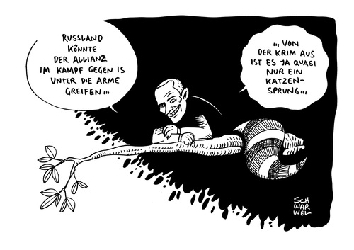 Cartoon: Kampf gegen IS Russland (medium) by Schwarwel tagged russland,is,gegen,kampf,schwarwel,karikatur,weltmächte,gewalt,terror,urkaine,krim,putin,unterstützung,kampf,gegen,is,russland,unterstützung,putin,krim,urkaine,terror,gewalt,weltmächte,karikatur,schwarwel