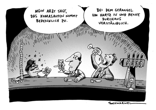 Cartoon: Komasaufen und Hartz IV (medium) by Schwarwel tagged komasaufen,koma,saufen,alkohol,hartz,iv,arbeitslos,arbeitslosigkeit,arzt,alg,deutschland,sozial,krise,geld,finanzen,karikatur,schwarwel,komasaufen,koma,saufen,alkohol,hartz,arbeitslos,arbeitslosigkeit,arzt,deutschland,sozial,finanzen,gesundheit,arbeit,job