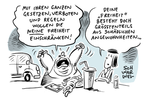 Cartoon: Konsumverhalten Plädoyer (medium) by Schwarwel tagged konsumverhalten,konsum,verbrauch,verbraucher,verbot,verbote,gesetz,gesetze,reglungen,regeln,freiheit,cartoon,karikatur,schwarwel,konsumverhalten,konsum,verbrauch,verbraucher,verbot,verbote,gesetz,gesetze,reglungen,regeln,freiheit,cartoon,karikatur,schwarwel