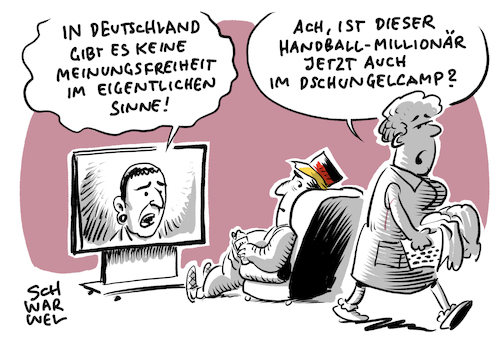 Cartoon: Kretzsche Meinungsfreiheit (medium) by Schwarwel tagged stefan,kretzschmar,meinungsfreiheit,kretzsche,handball,handballstar,handballprofi,sport,dschungelcamp,promis,meinung,haltung,afd,alternative,für,deutschland,rechtsextremismus,rechtsextrem,rechtspopulismus,rechtspopulisten,nazi,nazis,nazisraus,rassismus,punk,links,hausbesetzer,hausbesetzerszene,spitzensportler,shitstorm,politik,debatte,refugees,welcome,wir,sind,mehr,social,media,twitter,soziale,medien,cartoon,karikatur,schwarwel,stefan,kretzschmar,meinungsfreiheit,kretzsche,handball,handballstar,handballprofi,sport,dschungelcamp,promis,meinung,haltung,afd,alternative,für,deutschland,rechtsextremismus,rechtsextrem,rechtspopulismus,rechtspopulisten,nazi,nazis,nazisraus,rassismus,punk,links,hausbesetzer,hausbesetzerszene,spitzensportler,shitstorm,politik,debatte,refugees,welcome,wir,sind,mehr,social,media,twitter,soziale,medien,cartoon,karikatur,schwarwel