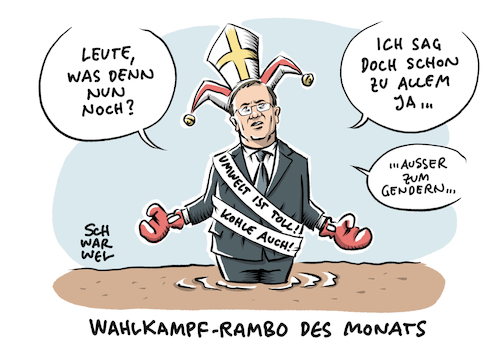 Cartoon: Laschet Wahlkampf CDU rutscht (medium) by Schwarwel tagged armin,laschet,cdu,wahlkampf,wahl,wahlen,kanzler,bundeskanzler,kanzlerkandidat,gendern,feminismus,gendersternchen,gleichberechtigung,gleichstellung,klimakrise,klimawandel,braunkohle,rambo,boxkampf,umweltschutz,umweltzerstörung,natur,naturschutz,unwetter,flut,überflutung,klimagegner,klimaleugner,coronakrise,corona,coronavirus,pandemie,coronapolitik,klimapolitik,patriarchat,cartoon,karikatur,schwarwel,armin,laschet,cdu,wahlkampf,wahl,wahlen,kanzler,bundeskanzler,kanzlerkandidat,gendern,feminismus,gendersternchen,gleichberechtigung,gleichstellung,klimakrise,klimawandel,braunkohle,rambo,boxkampf,umweltschutz,umweltzerstörung,natur,naturschutz,unwetter,flut,überflutung,klimagegner,klimaleugner,coronakrise,corona,coronavirus,pandemie,coronapolitik,klimapolitik,patriarchat,cartoon,karikatur,schwarwel