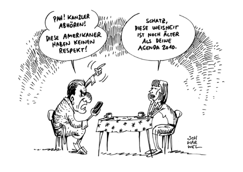 Cartoon: Lauschangriff Schröder NSA (medium) by Schwarwel tagged lauschangriff,schröder,justizminister,maas,us,usa,geheimdienst,nsa,überwachung,daten,zielperson,freund,feind,karikatur,schwarwel,agenda,2010,lauschangriff,schröder,justizminister,maas,us,usa,geheimdienst,nsa,überwachung,daten,zielperson,freund,feind,karikatur,schwarwel,agenda,2010