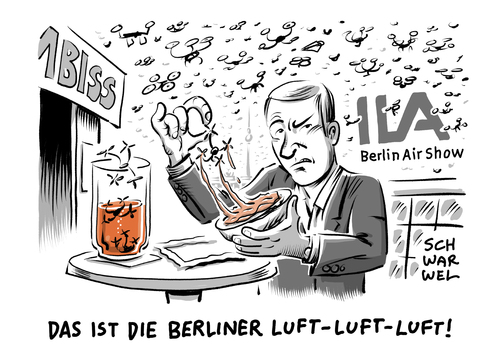 Cartoon: Luftfahrtausstellung ILA 2016 (medium) by Schwarwel tagged luftfahrtausstellung,ila,helikopter,düsenjets,drohnen,hunderterpack,luftfahrt,drohne,unbemannt,flugsysteme,forschung,entwicklung,karikatur,schwarwel,luftfahrtausstellung,ila,helikopter,düsenjets,drohnen,hunderterpack,luftfahrt,drohne,unbemannt,flugsysteme,forschung,entwicklung,karikatur,schwarwel