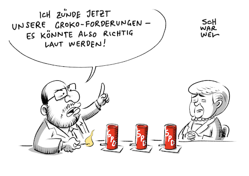 Cartoon: Merkel läd zu GroKo Gesprächen (medium) by Schwarwel tagged jamaika,koalition,sondierung,gespräch,aus,wahl,wahlen,bundestagswahl,groko,große,spd,martin,schulz,parteichef,parteivorsitzender,merkel,bundeskanzlerin,cdu,csu,union,lindner,fdp,die,grüne,özdemir,karikatur,schwarwel,politik,deutschland,politiker,sondierungsgespräch,sondierungsgespräche,sozialdemokraten,sozialdemokratie,sozialdemokratisch,regierung,regierungsbildung,neuwahl,neuwahlen,minderheitsregierung,steinmeier,seehofer,spitzenkandidat,spitzenkandidatin,jamaika,koalition,sondierung,gespräch,aus,wahl,wahlen,bundestagswahl,groko,große,spd,martin,schulz,parteichef,parteivorsitzender,merkel,bundeskanzlerin,cdu,csu,union,lindner,fdp,die,grüne,özdemir,karikatur,schwarwel,politik,deutschland,politiker,sondierungsgespräch,sondierungsgespräche,sozialdemokraten,sozialdemokratie,sozialdemokratisch,regierung,regierungsbildung,neuwahl,neuwahlen,minderheitsregierung,steinmeier,seehofer,spitzenkandidat,spitzenkandidatin