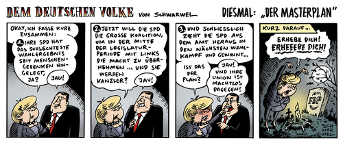 Cartoon: Merkel Masterplan (medium) by Schwarwel tagged merkel,masterplan,spd,politik,deutshcland,partei,angela,angie,cdu,csu,gabriel,große,koalition,fdp,macht,geld,karikatur,schwarwel,merkel,masterplan,spd,politik,deutshcland,partei,angela,angie,cdu,csu,gabriel,große,koalition,fdp,macht,geld,karikatur,schwarwel