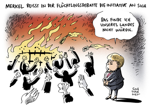 Cartoon: Merkel zum Thema Flüchtlinge (medium) by Schwarwel tagged angela,merkel,flüchtlinge,asyl,asylsuchende,aber,asylanten,gewalt,terror,rechts,nazi,karikatur,schwarwel,unsres,landes,nicht,würdig,angela,merkel,flüchtlinge,asyl,asylsuchende,aber,asylanten,gewalt,terror,rechts,nazi,karikatur,schwarwel,unsres,landes,nicht,würdig