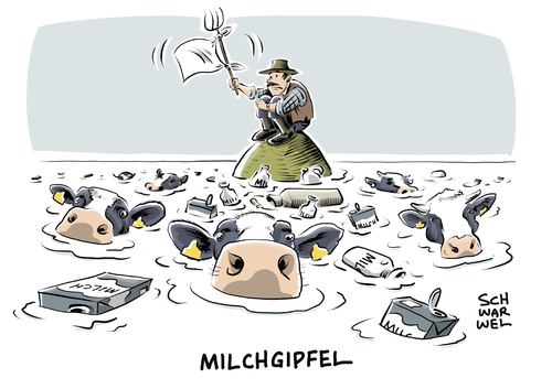 Cartoon: Milchgipfel wegen Niedrigpreisen (medium) by Schwarwel tagged milch,milchgipfel,milchbauern,bauer,bauern,landwirtschaft,lebensmittel,nahrung,gipfel,tier,kuh,kühe,verkauf,preise,preis,niedrigpreise,soforthilfe,landwirtschaftsminister,landwirt,kredit,geld,wirtschaft,finanzen,bürgschaft,lebensmitteleinzelhandel,einzelhandel,finanzhilfe,karikatur,schwarwel,milch,milchgipfel,milchbauern,bauer,bauern,landwirtschaft,lebensmittel,nahrung,gipfel,tier,kuh,kühe,verkauf,preise,preis,niedrigpreise,soforthilfe,landwirtschaftsminister,landwirt,kredit,geld,wirtschaft,finanzen,bürgschaft,lebensmitteleinzelhandel,einzelhandel,finanzhilfe,karikatur,schwarwel