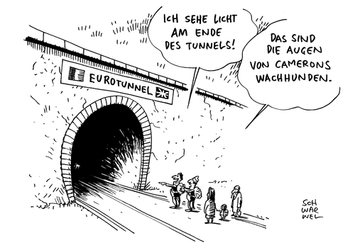 Cartoon: Mit Hunden gegen Flüchtlinge (medium) by Schwarwel tagged cameron,plan,für,eurotunnel,mit,hunden,gegen,flüchtlinge,asyl,asylanten,flüchtlingspolitik,asylpolitik,hund,karikatur,schwarwel,cameron,plan,für,eurotunnel,mit,hunden,gegen,flüchtlinge,asyl,asylanten,flüchtlingspolitik,asylpolitik,hund,karikatur,schwarwel