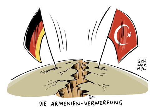 Cartoon: Nach der Armenien Resolution (medium) by Schwarwel tagged armenien,resolution,deutschland,türkei,riss,berlin,ankara,merkel,erdogan,völkermord,antitürkische,stimmung,eu,europa,karikatur,schwarwel,armenien,resolution,deutschland,türkei,riss,berlin,ankara,merkel,erdogan,völkermord,antitürkische,stimmung,eu,europa,karikatur,schwarwel