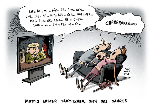 Cartoon: Neujahrsansprache 2014 Merkel (medium) by Schwarwel tagged neujahrsansprache,bundeskanzlerin,angela,angie,merkel,2014,blablabla,langweilig,karikatur,schwarwel,neujahrsansprache,bundeskanzlerin,angela,angie,merkel,2014,blablabla,langweilig,karikatur,schwarwel