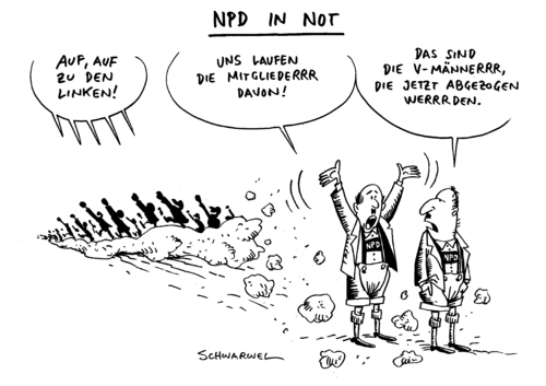 Cartoon: NPD Verbot V Leute (medium) by Schwarwel tagged partei,npd,sicherheit,regierung,debatte,leute,verbot,nationalsozialismus,radikal,rechts,schwarwel,karikatur,deutschland,polizei,npd,partei,rechts,nationalsozialismus,verbot,leute,debatte,regierung,sicherheit,polizei,nazis