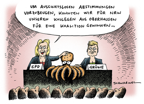 Cartoon: NRW Koalition (medium) by Schwarwel tagged nrw,minderheitsregierung,angela,merkel,regierung,deutschland,krise,koalition,karikatur,schwarwel