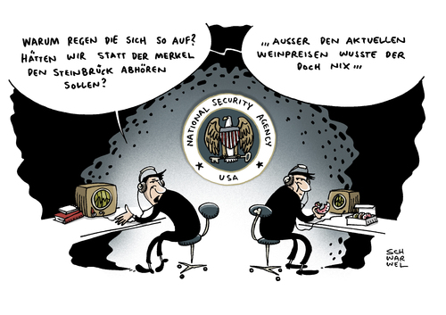 Cartoon: NSA Abhörskandal Merkel (medium) by Schwarwel tagged nsa,abhörskandal,usa,deutschland,merkel,steinbrück,karikatur,schwarwel,obama,nsa,abhörskandal,usa,deutschland,merkel,steinbrück,karikatur,schwarwel,obama