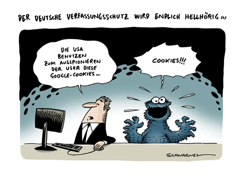 Cartoon: NSA Spionage Verfassungsschutz (medium) by Schwarwel tagged nsa,spionage,verfassungsschutz,ausspionieren,google,cookies,krümelmonster,internet,us,usa,affäre,überwachung,karikatur,schwarwel,nsa,spionage,verfassungsschutz,ausspionieren,google,cookies,krümelmonster,internet,us,usa,affäre,überwachung,karikatur,schwarwel